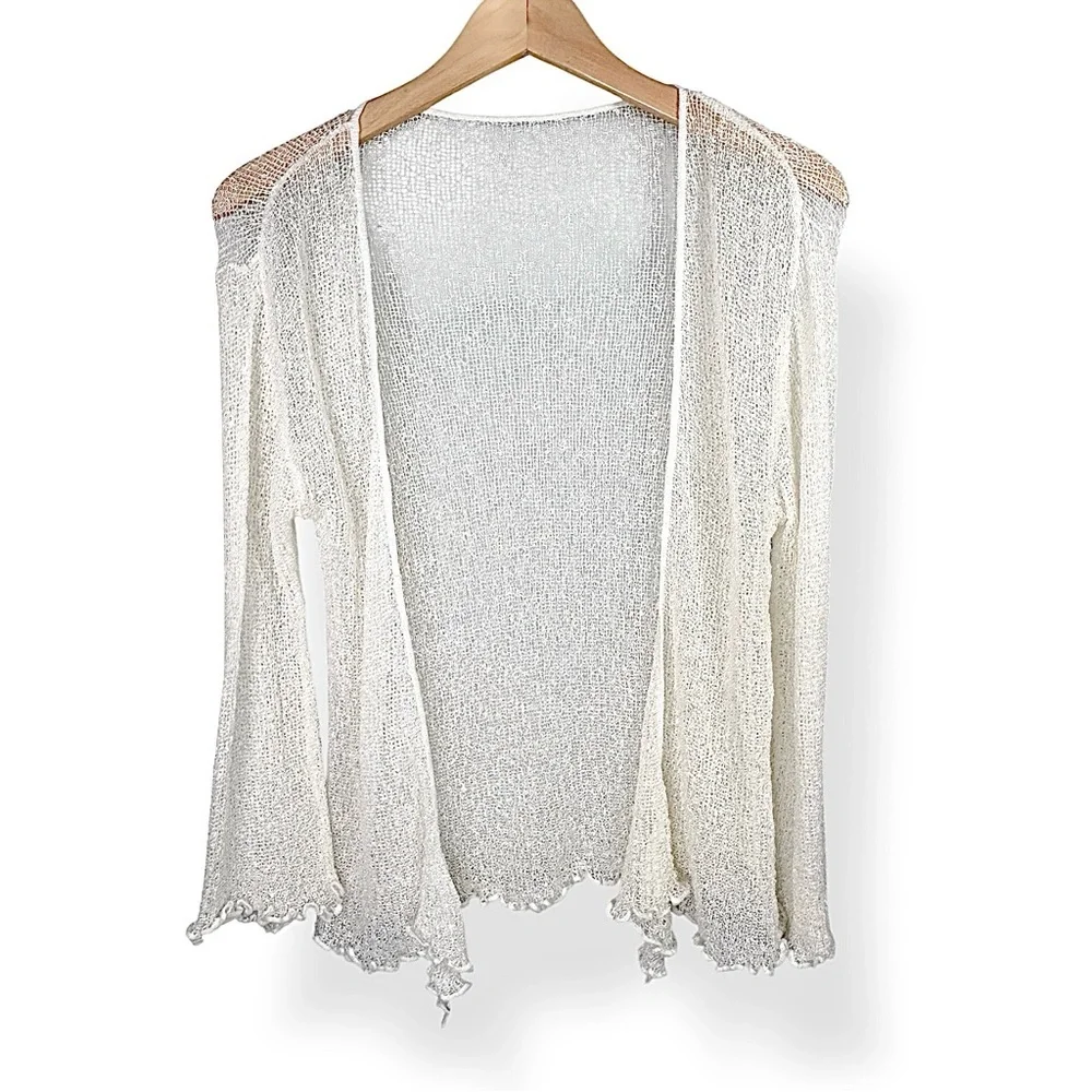 4/$20 Handmade Boho Open Knit Cardigan Lightweight Sheer Beach Cover Up Festival - Picture 3 of 6